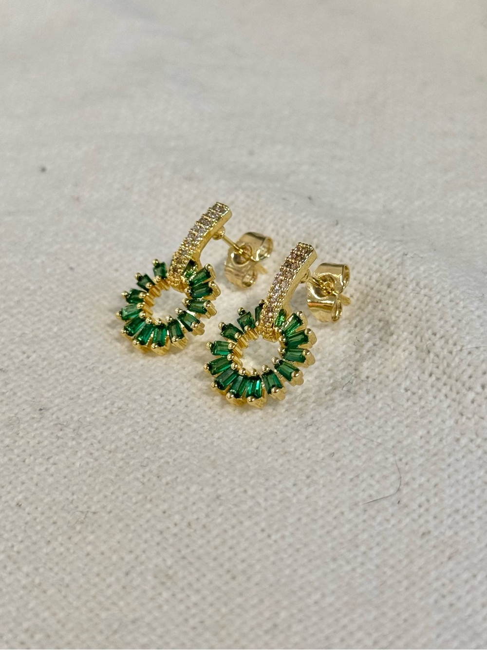 NEW! Gold Plated Green Crystal Earrings - Women Jewelry - Picture 4 of 5